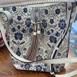 Patricia Nash Blue and Cream Floral Shoulder Bag